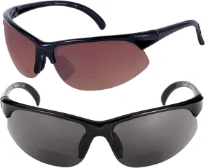 2 Pair of Bifocal Sport Wrap Reading Sunglasses, Outdoor Sun Readers for Men and Women