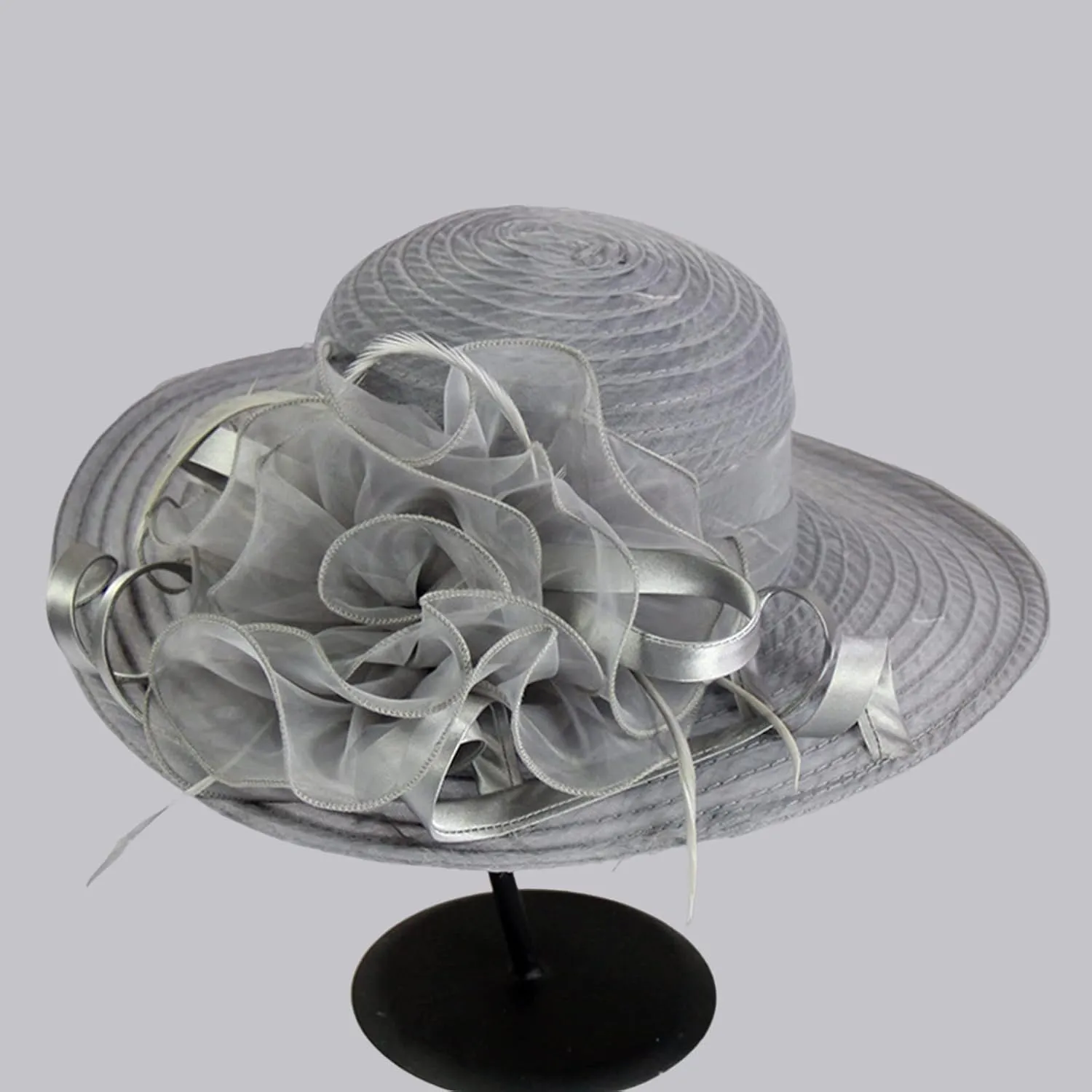 2025 Derby Hats for Women Girls Ladies, Organza Flower Wide Brim Church Tea Party Wedding Fascinator Sun Hat