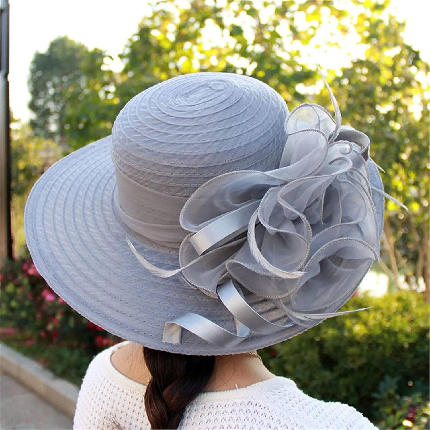 2025 Derby Hats for Women Girls Ladies, Organza Flower Wide Brim Church Tea Party Wedding Fascinator Sun Hat