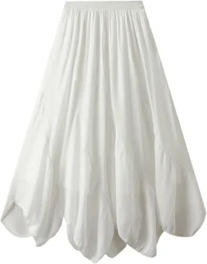 2025 Fashion Skirt for Women Elastic High Waisted Pleated A line Midi Skirts Solid Color Swing Irregular Hem Skorts