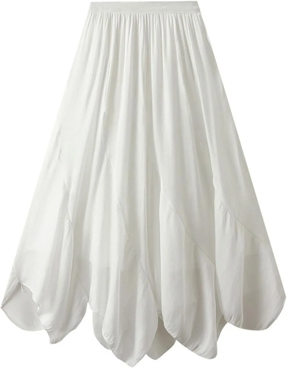 2025 Fashion Skirt for Women Elastic High Waisted Pleated A line Midi Skirts Solid Color Swing Irregular Hem Skorts
