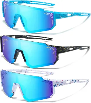3 Pairs Age 5-16 Youth Boys Girls Sunglasses Kids Baseball Shades Softball Cycling Glasses Teen Narrow Face
