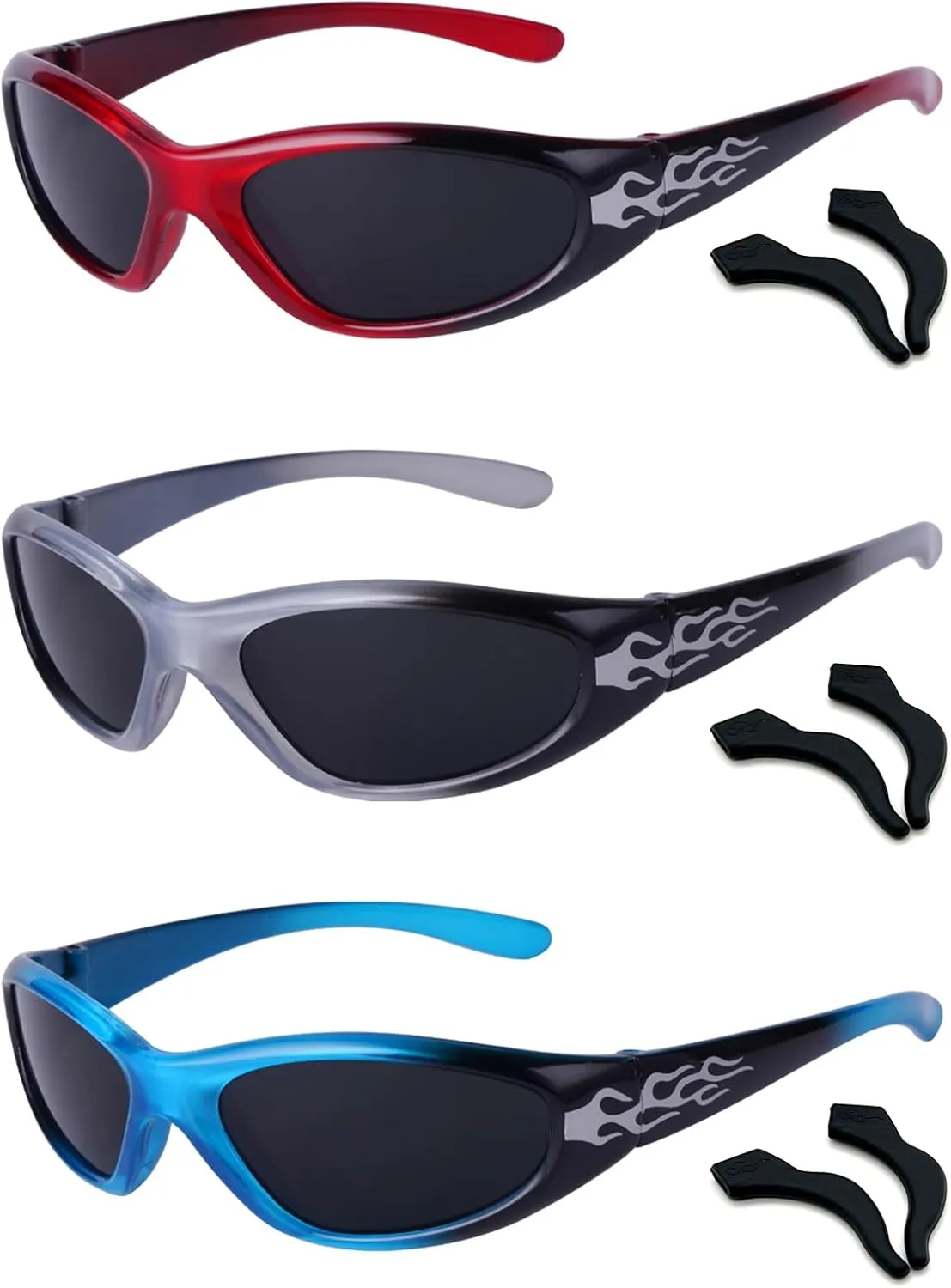3-pairs Kids fashionable flame texture Sunglasses, for Kids Age 3-10, Toddler Sunglasses Boys Anti-UV Protection
