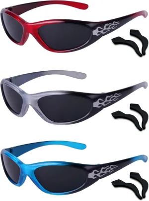 3-pairs Kids fashionable flame texture Sunglasses, for Kids Age 3-10, Toddler Sunglasses Boys Anti-UV Protection