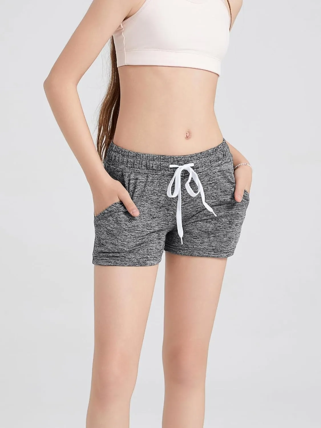4 Pack Girls Athletic Shorts Dry-Fit Basketball Shorts with Pockets,Girls Running Shorts for Kids Gym Soccer