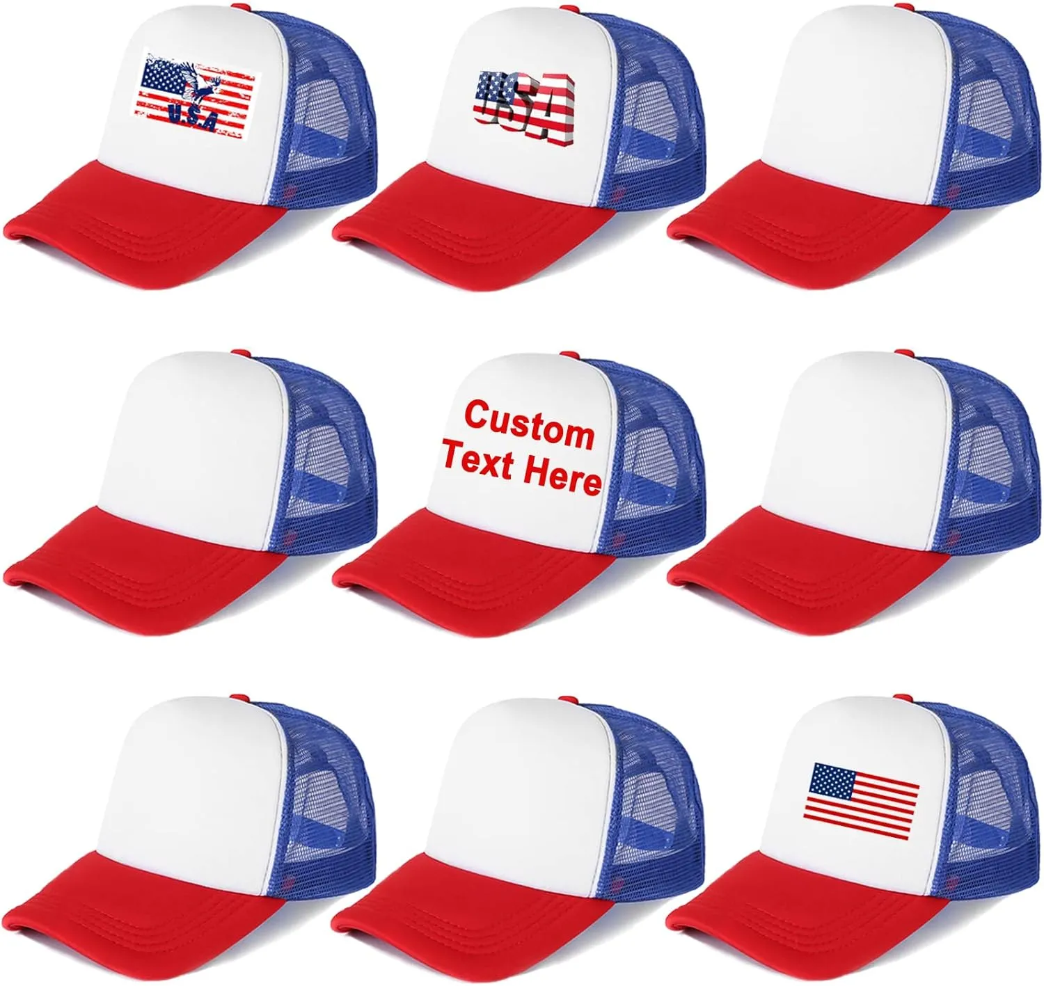 9 Pack Sublimation Blanks Baseball Cap Adjustable Polyester Mesh Cap Trucker Hats for Adults Kids Youth