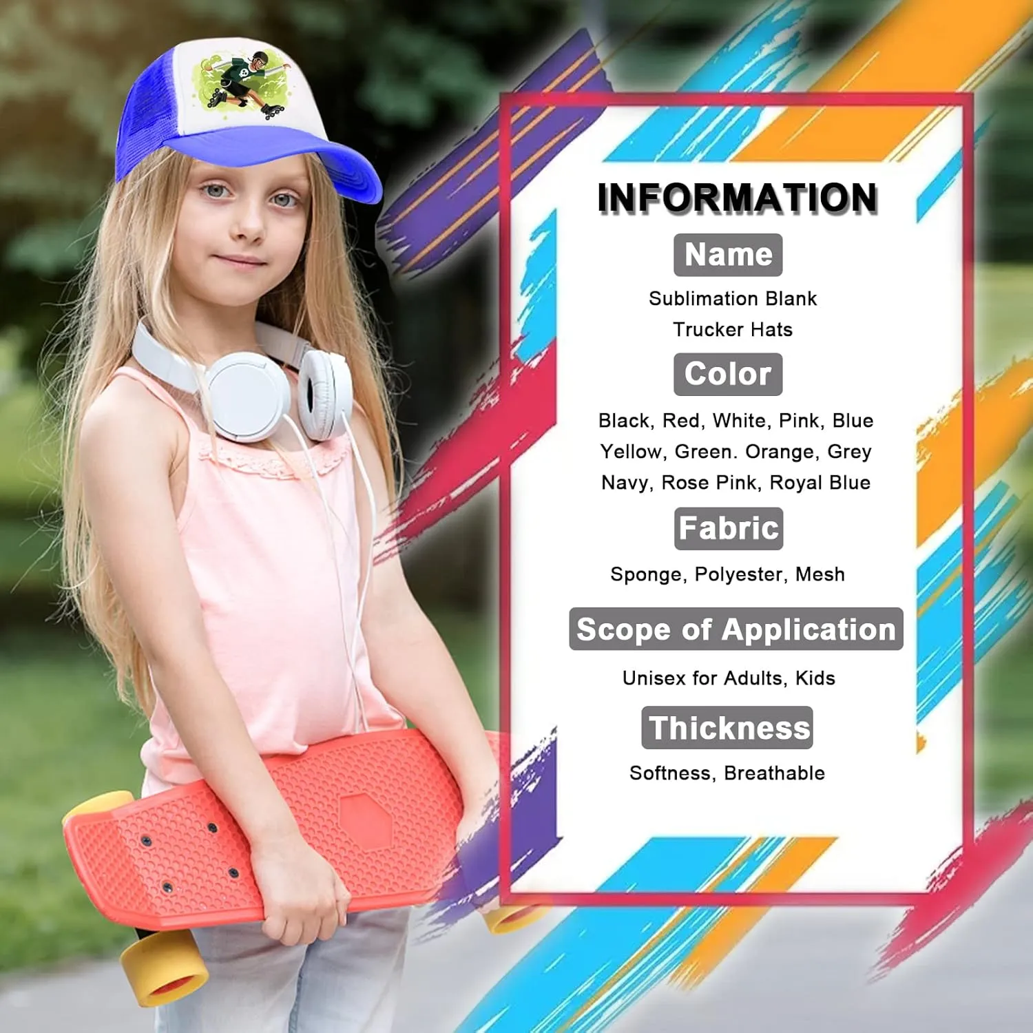9 Pack Sublimation Blanks Baseball Cap Adjustable Polyester Mesh Cap Trucker Hats for Adults Kids Youth