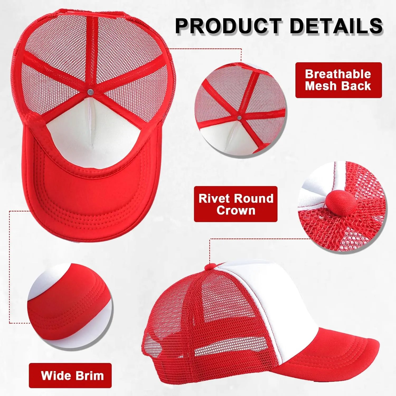 9 Pack Sublimation Blanks Baseball Cap Adjustable Polyester Mesh Cap Trucker Hats for Adults Kids Youth