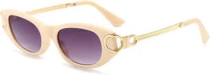 AIEYEZO Retro Oval Sunglasses for Women 90s-Style Classic Oval Frame Sun Glasses Fashion Vintage Cat Eye Shades (Beige/Grey Gradient)