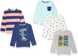 Amazon Essentials Boys and Toddlers' Long-Sleeve T-Shirts, Pack of 5