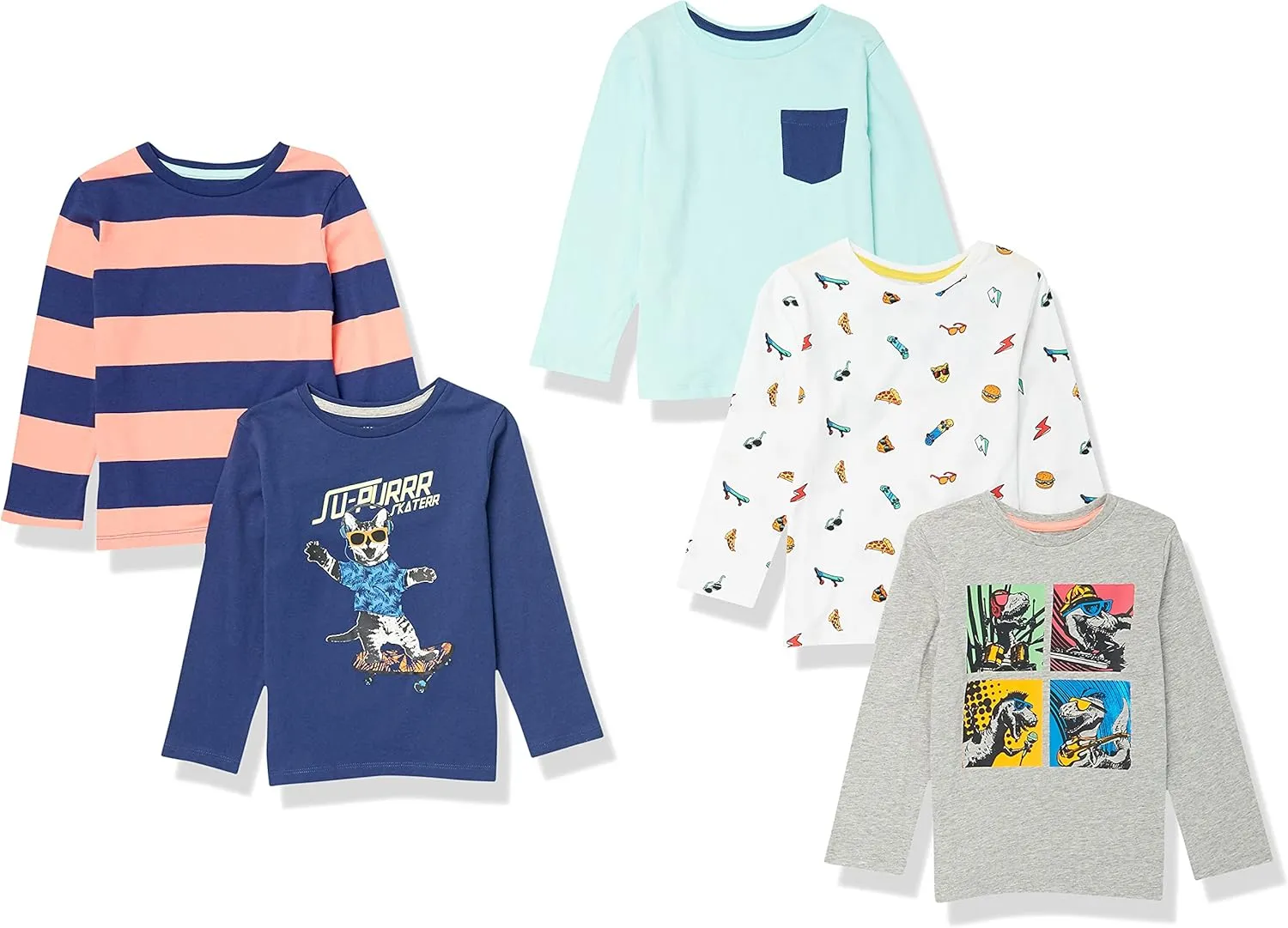 Amazon Essentials Boys and Toddlers' Long-Sleeve T-Shirts, Pack of 5