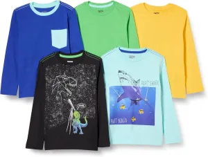 Amazon Essentials Boys and Toddlers' Long-Sleeve T-Shirts, Pack of 5