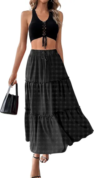 Amoretu Women Summer Skirt Boho Skirt A Line Midi Flowy Skirt