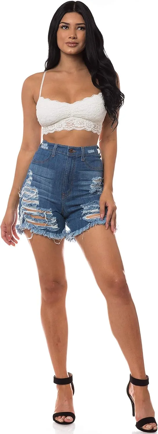Aphrodite Ripped Denim Shorts Jeans - Women's Destroyed Distressed Denim Short Pants