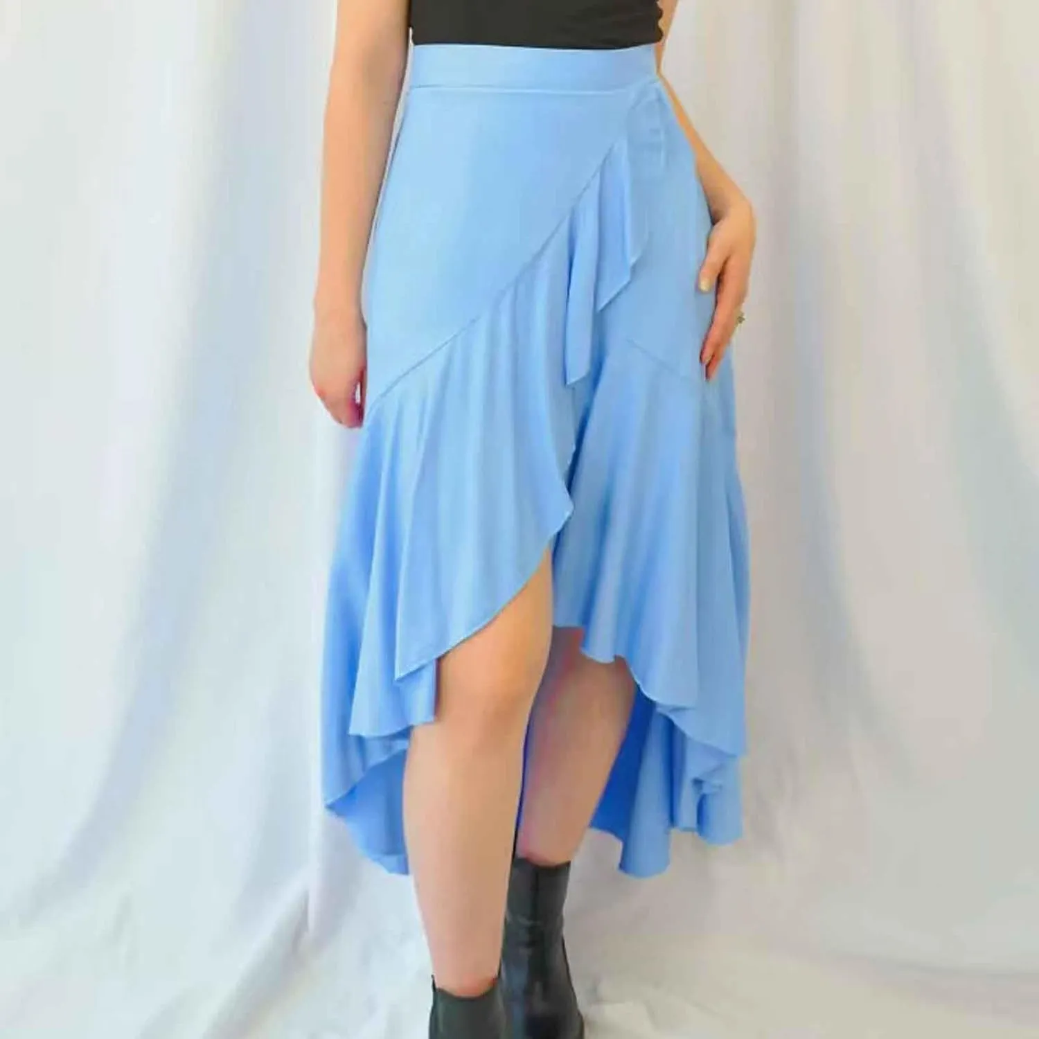 Asymmetrical Ruffle Hem Skirt for Women Summer Elegant Flowy High Low Skorts Casual Loose Flowy Beach A-Line Skirts