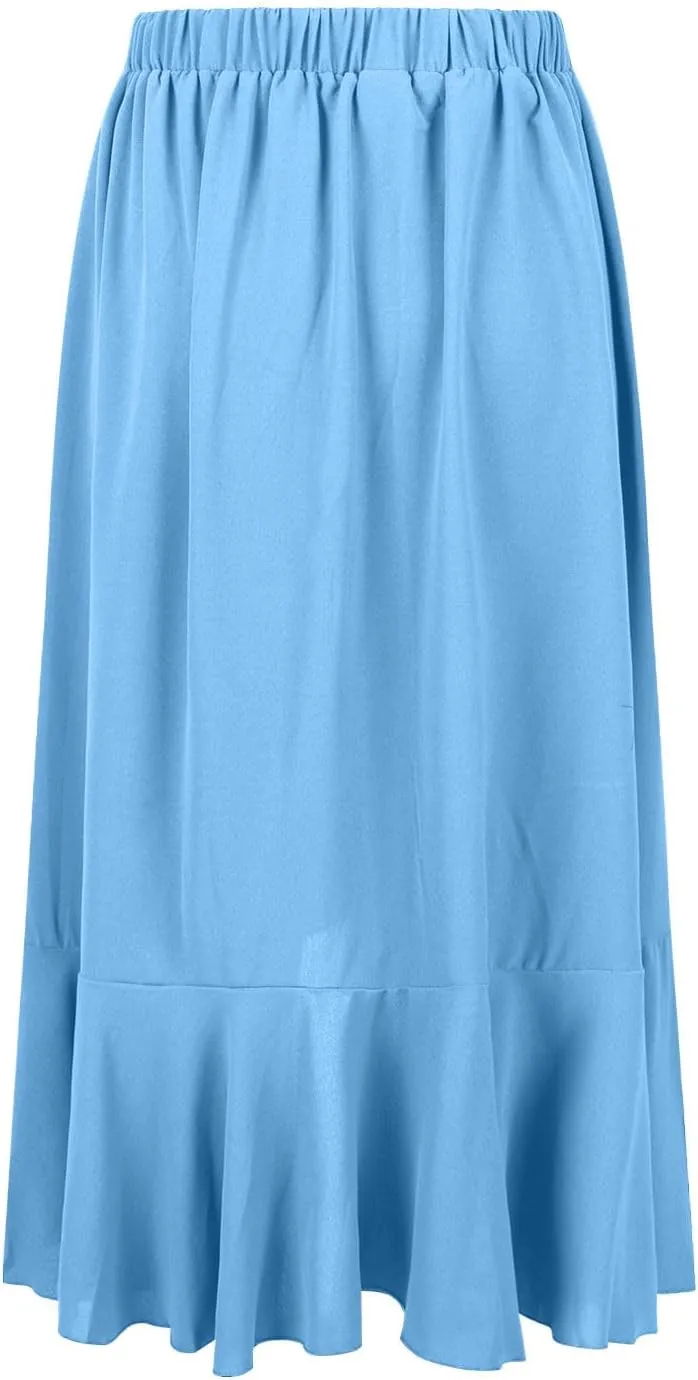Asymmetrical Ruffle Hem Skirt for Women Summer Elegant Flowy High Low Skorts Casual Loose Flowy Beach A-Line Skirts