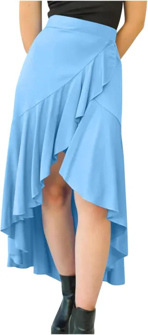 Asymmetrical Ruffle Hem Skirt for Women Summer Elegant Flowy High Low Skorts Casual Loose Flowy Beach A-Line Skirts