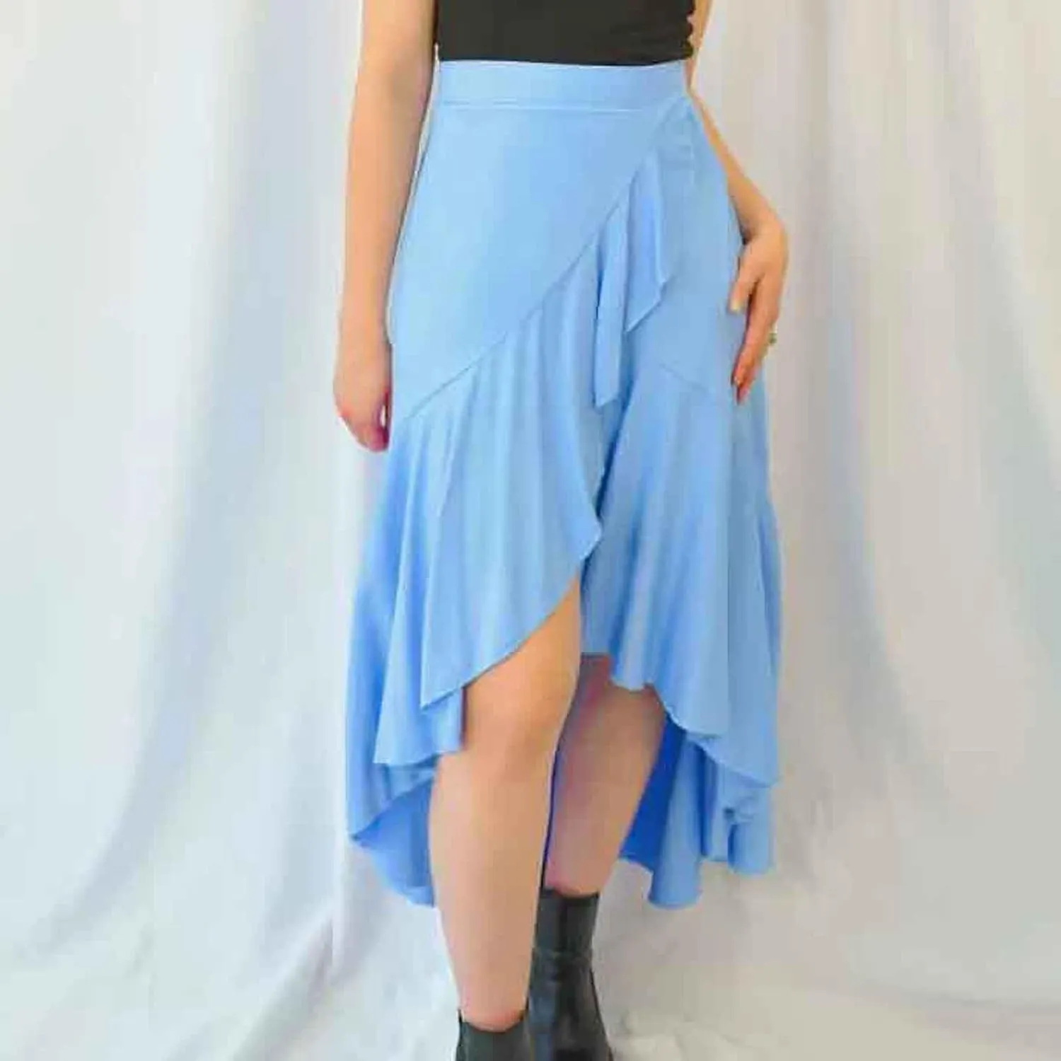 Asymmetrical Ruffle Hem Skirt for Women Summer Elegant Flowy High Low Skorts Casual Loose Flowy Beach A-Line Skirts