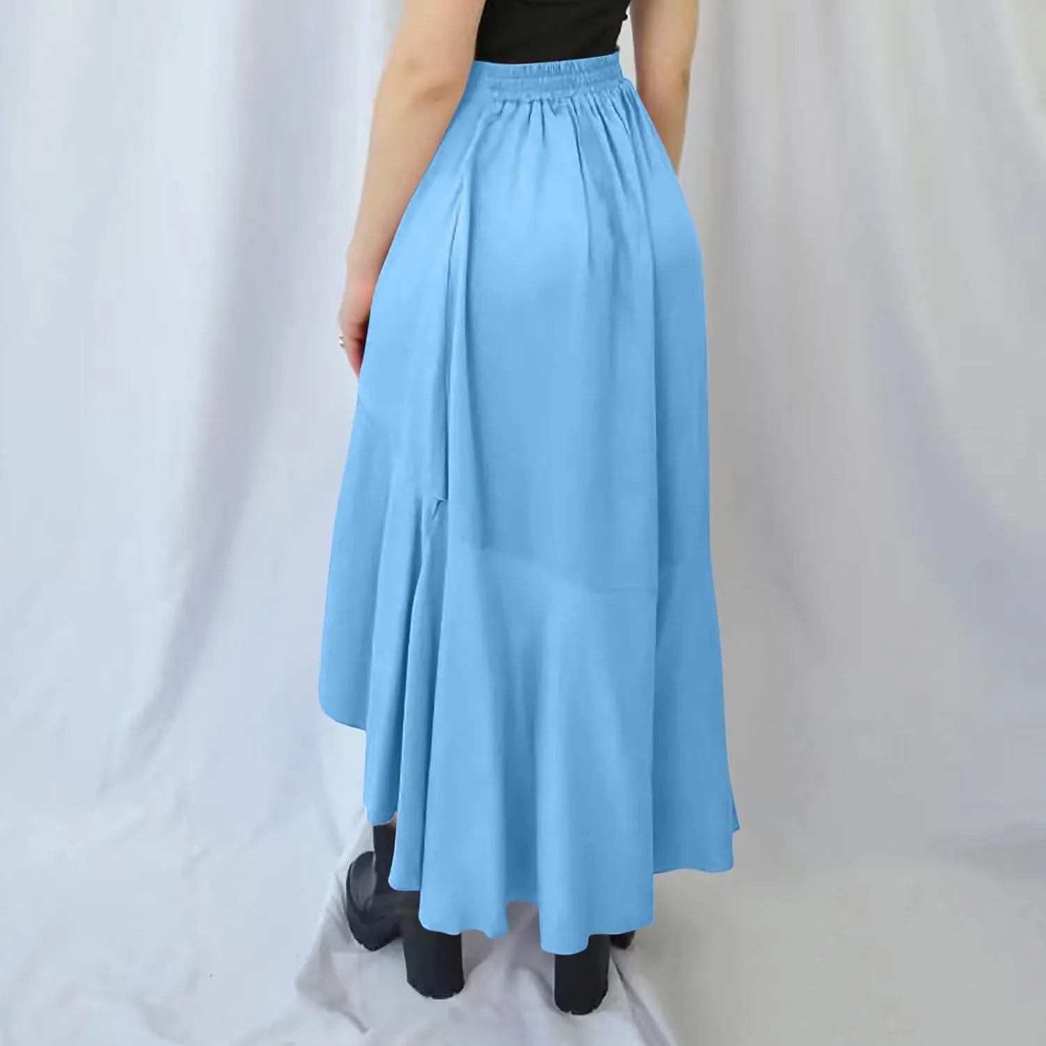 Asymmetrical Ruffle Hem Skirt for Women Summer Elegant Flowy High Low Skorts Casual Loose Flowy Beach A-Line Skirts