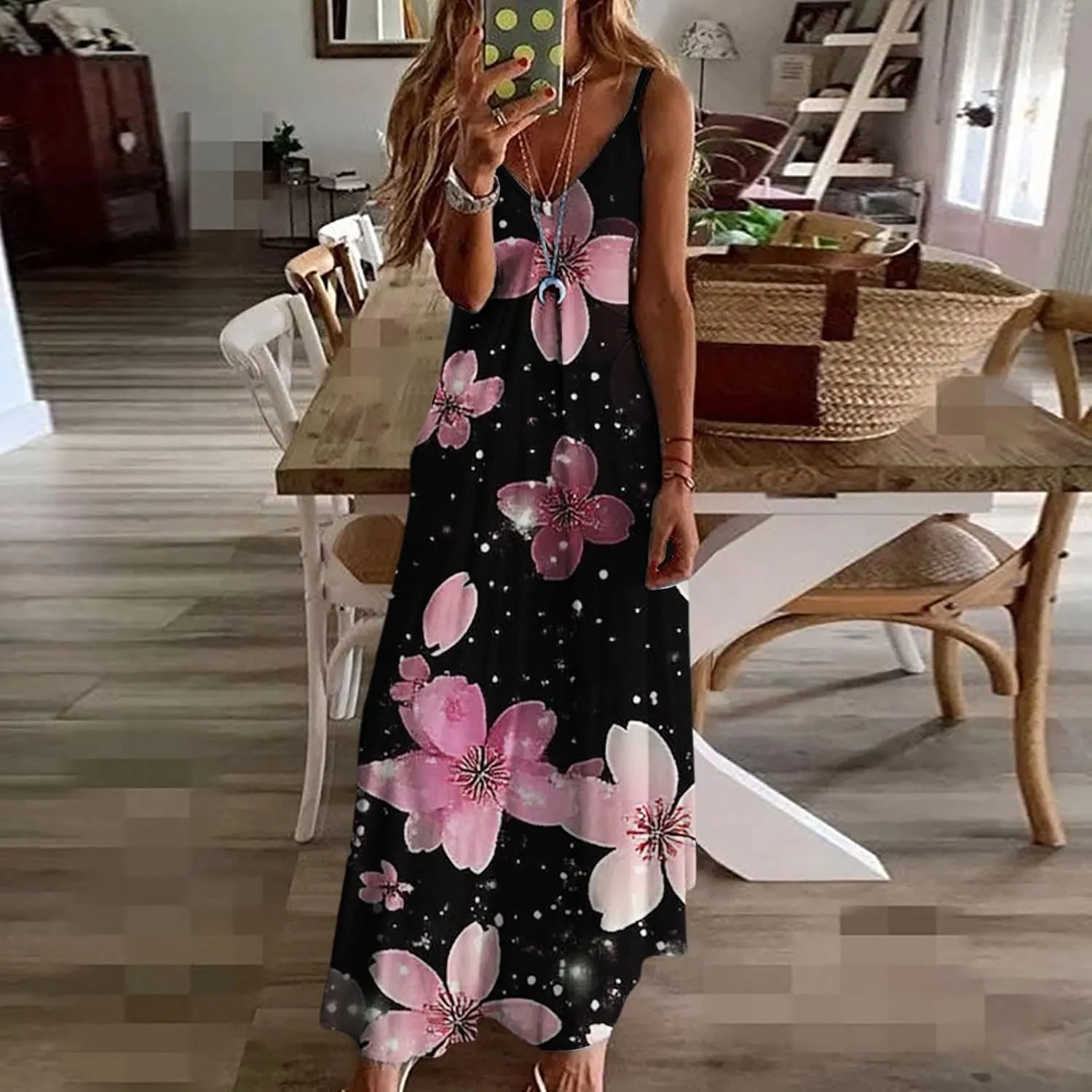 Beach Vacation Short Sleeve Crewneck Long Skirt Casual Flower Sleeveless V A Line Swing Casual Party Cocktail