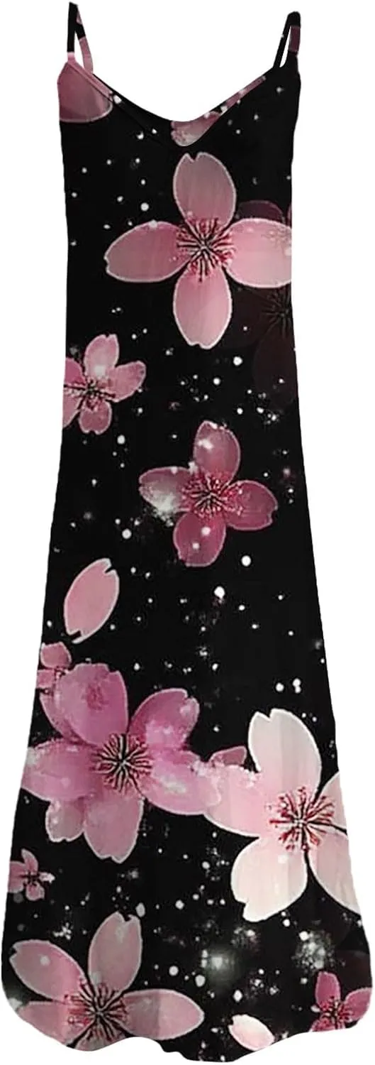 Beach Vacation Short Sleeve Crewneck Long Skirt Casual Flower Sleeveless V A Line Swing Casual Party Cocktail