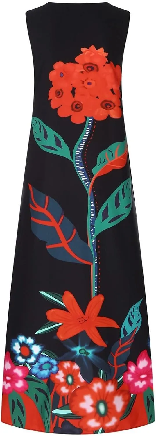 Beach Vacation Short Sleeve Crewneck Long Skirt Casual Flower Sleeveless V A Line Swing Casual Party Cocktail
