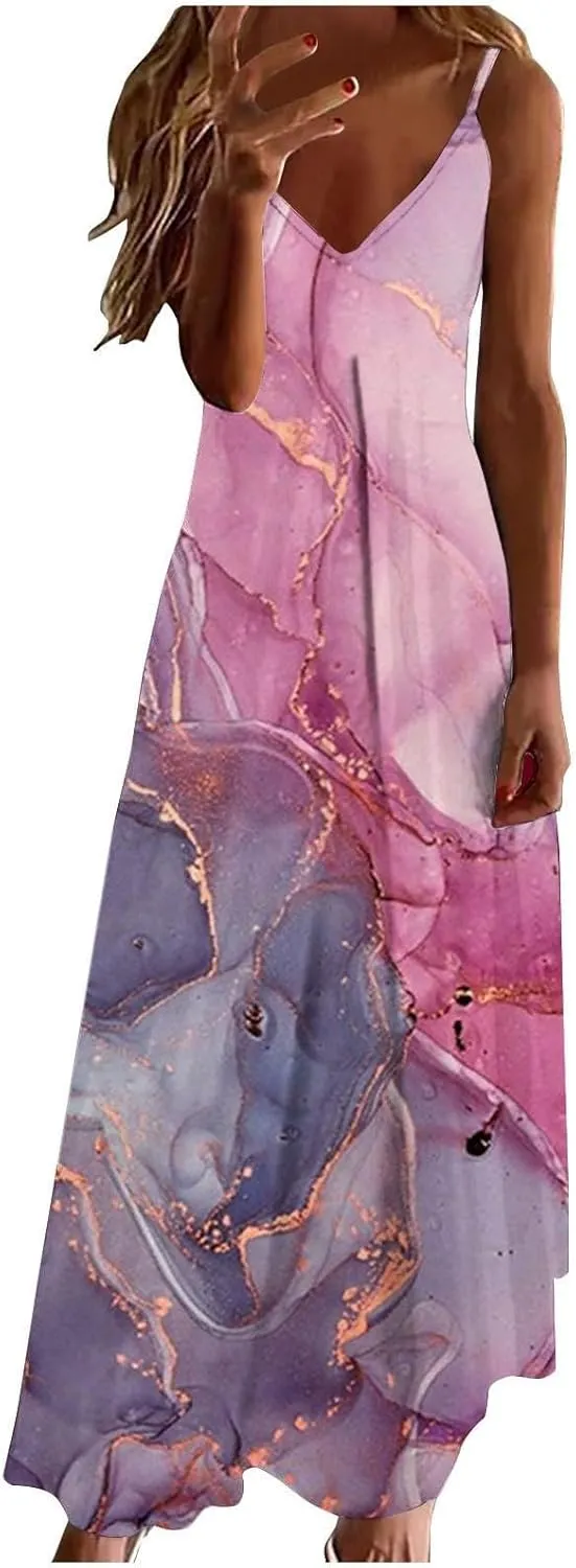Beach Vacation Short Sleeve Crewneck Long Skirt Casual Flower Sleeveless V A Line Swing Casual Party Cocktail