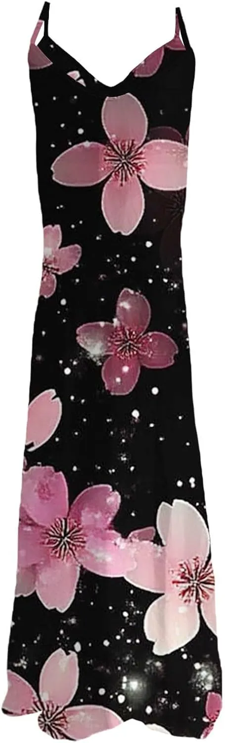 Beach Vacation Short Sleeve Crewneck Long Skirt Casual Flower Sleeveless V A Line Swing Casual Party Cocktail