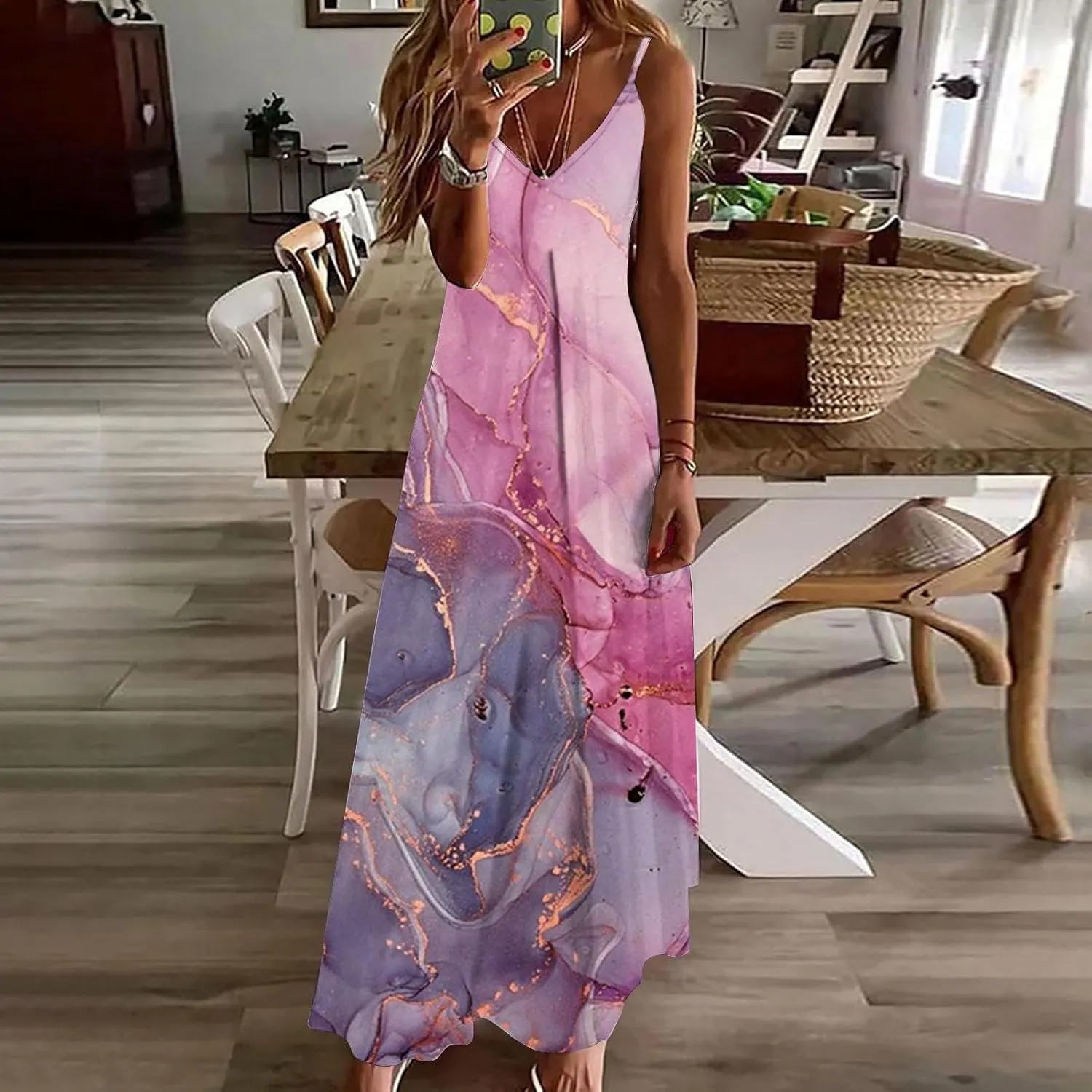 Beach Vacation Short Sleeve Crewneck Long Skirt Casual Flower Sleeveless V A Line Swing Casual Party Cocktail