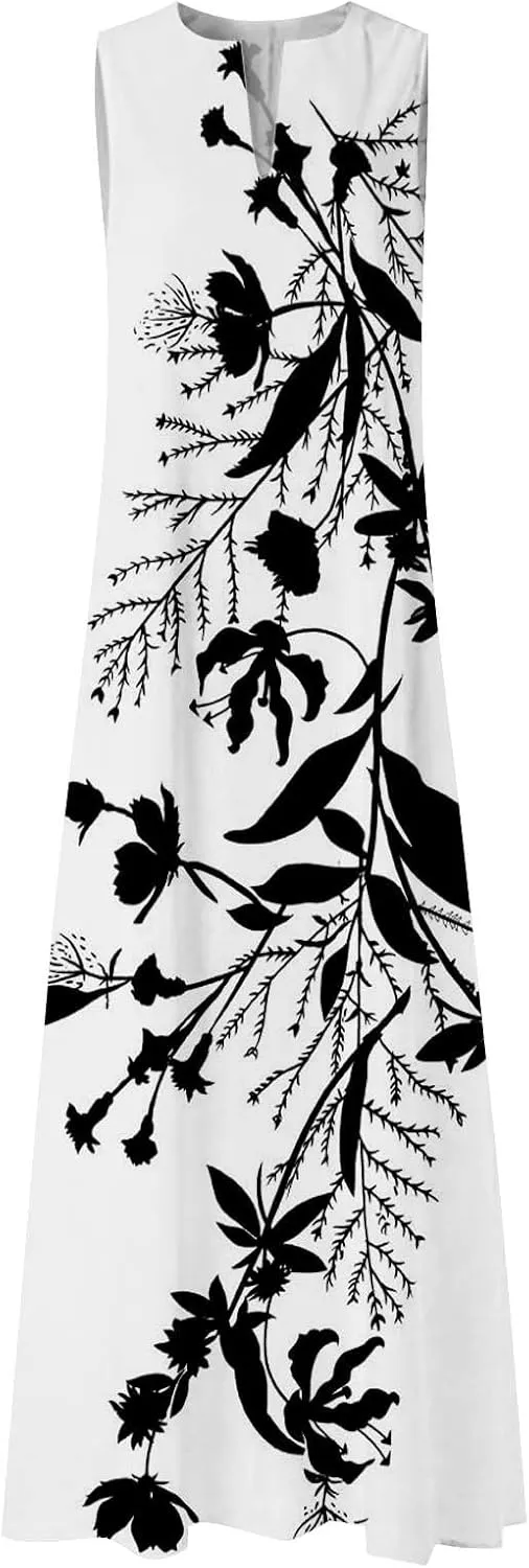 Beach Vacation Short Sleeve Crewneck Long Skirt Casual Flower Sleeveless V A Line Swing Casual Party Cocktail