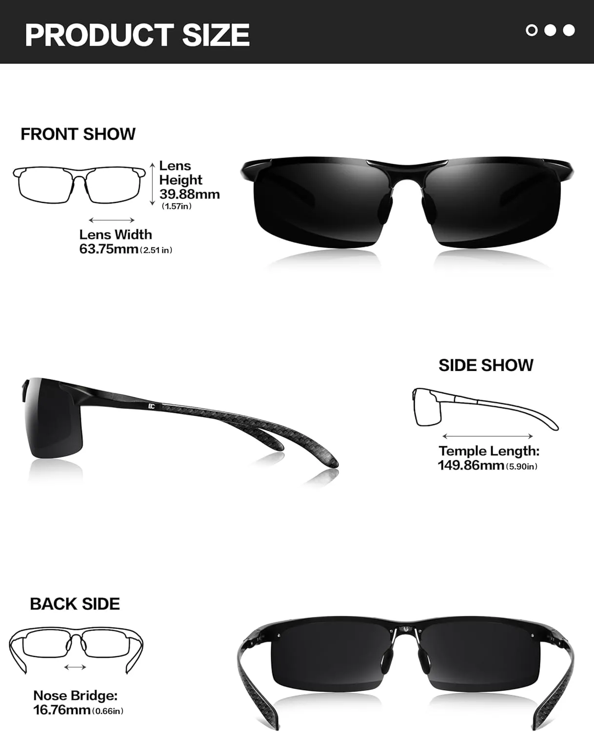 BIRCEN Mens Sunglasses Polarised UV Protection: Carbon Fiber Frame Sport Black Shades for Men Driving Fishing Golf