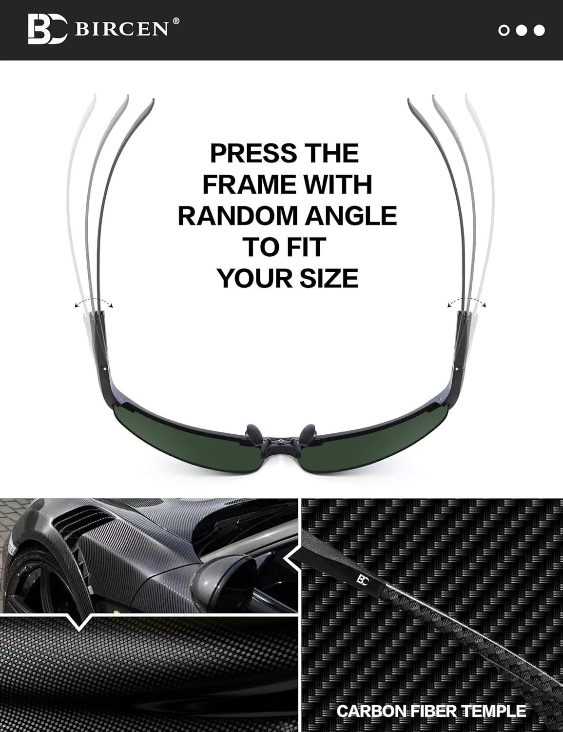 BIRCEN Mens Sunglasses Polarised UV Protection: Carbon Fiber Frame Sport Black Shades for Men Driving Fishing Golf