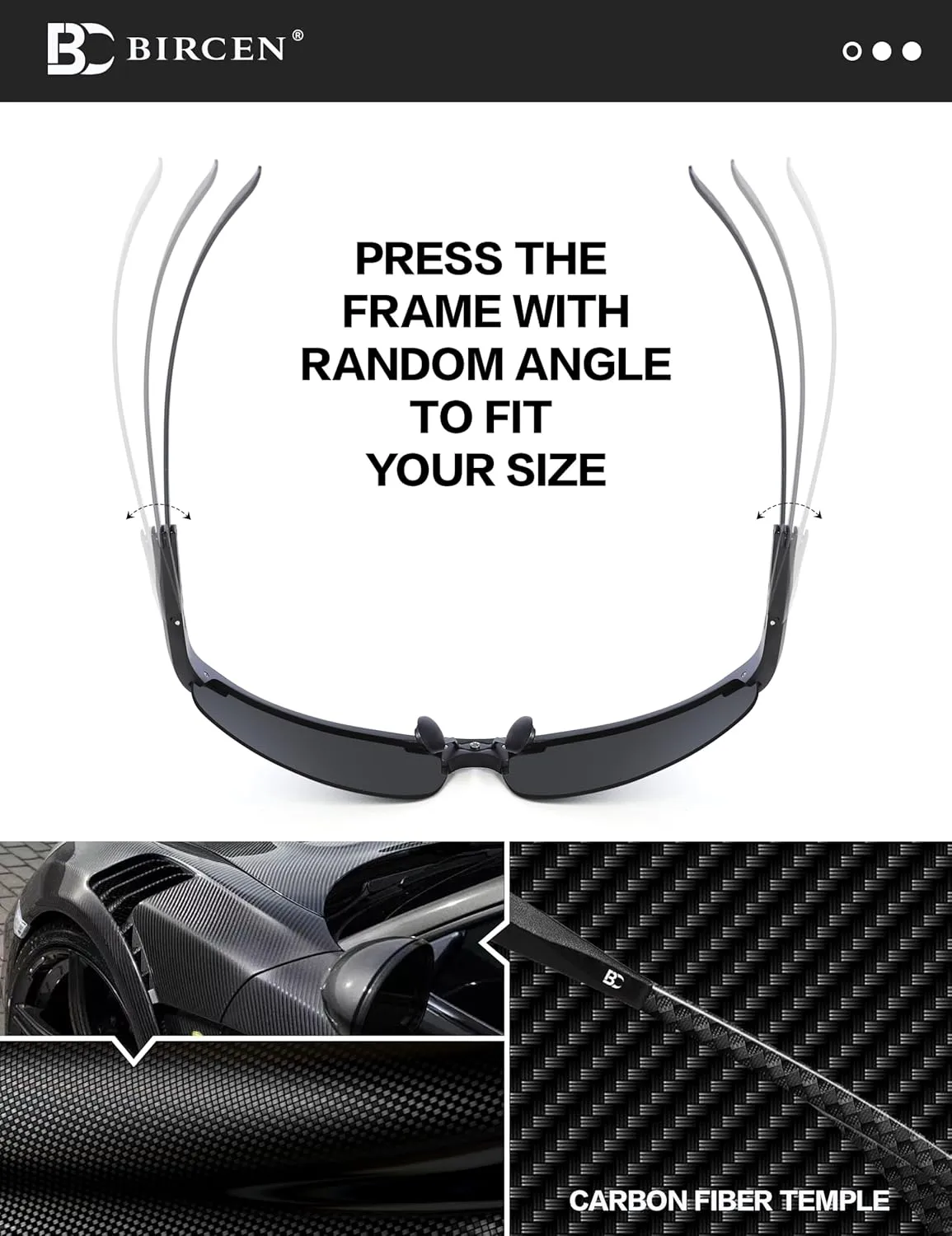BIRCEN Mens Sunglasses Polarised UV Protection: Carbon Fiber Frame Sport Black Shades for Men Driving Fishing Golf