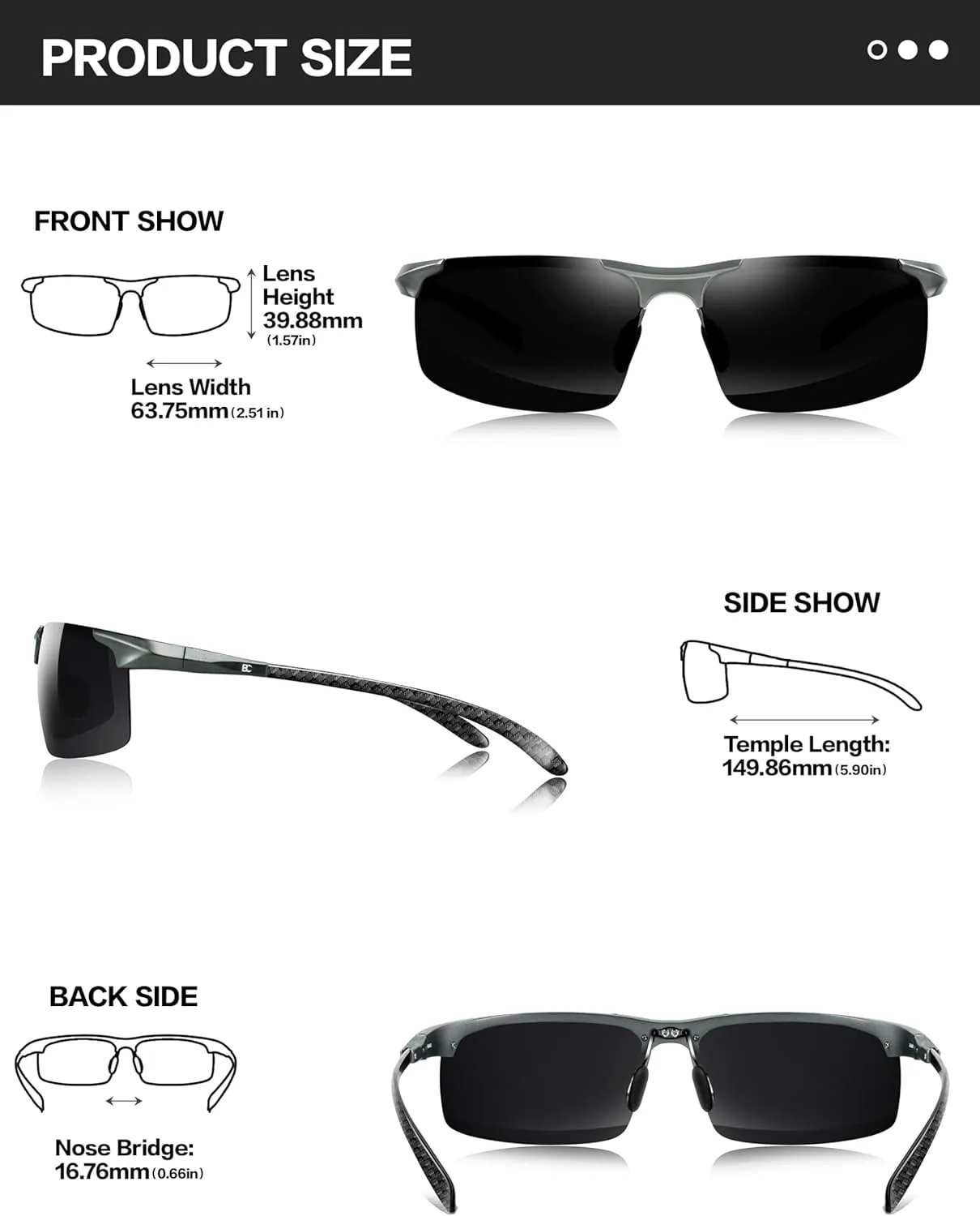 BIRCEN Mens Sunglasses Polarised UV Protection: Carbon Fiber Frame Sport Black Shades for Men Driving Fishing Golf