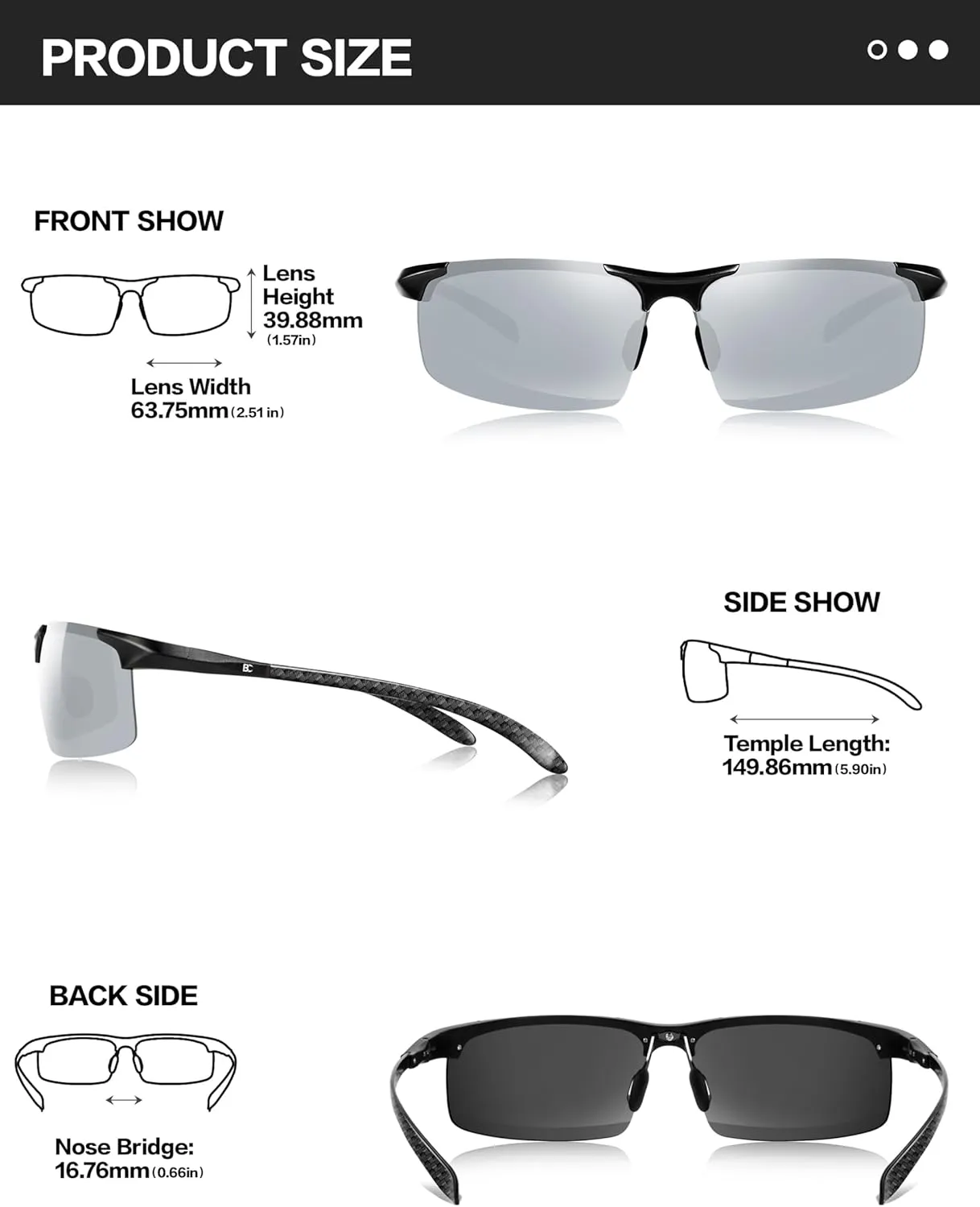 BIRCEN Mens Sunglasses Polarised UV Protection: Carbon Fiber Frame Sport Black Shades for Men Driving Fishing Golf