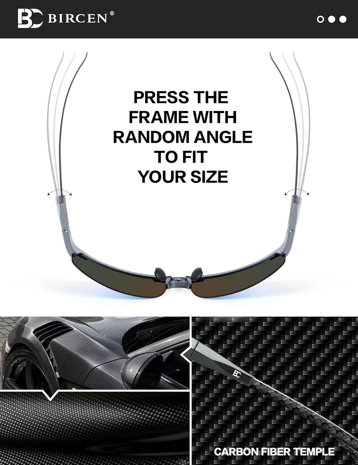 BIRCEN Mens Sunglasses Polarised UV Protection: Carbon Fiber Frame Sport Black Shades for Men Driving Fishing Golf