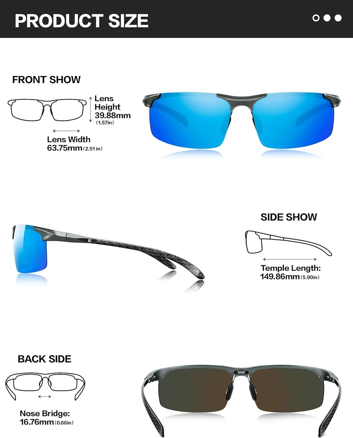 BIRCEN Mens Sunglasses Polarised UV Protection: Carbon Fiber Frame Sport Black Shades for Men Driving Fishing Golf