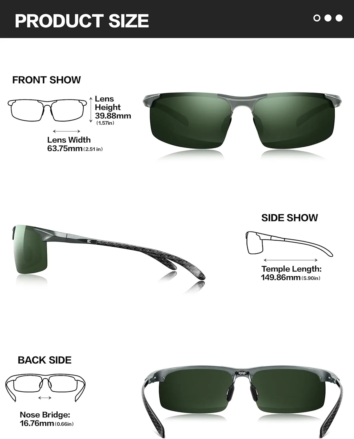 BIRCEN Mens Sunglasses Polarised UV Protection: Carbon Fiber Frame Sport Black Shades for Men Driving Fishing Golf