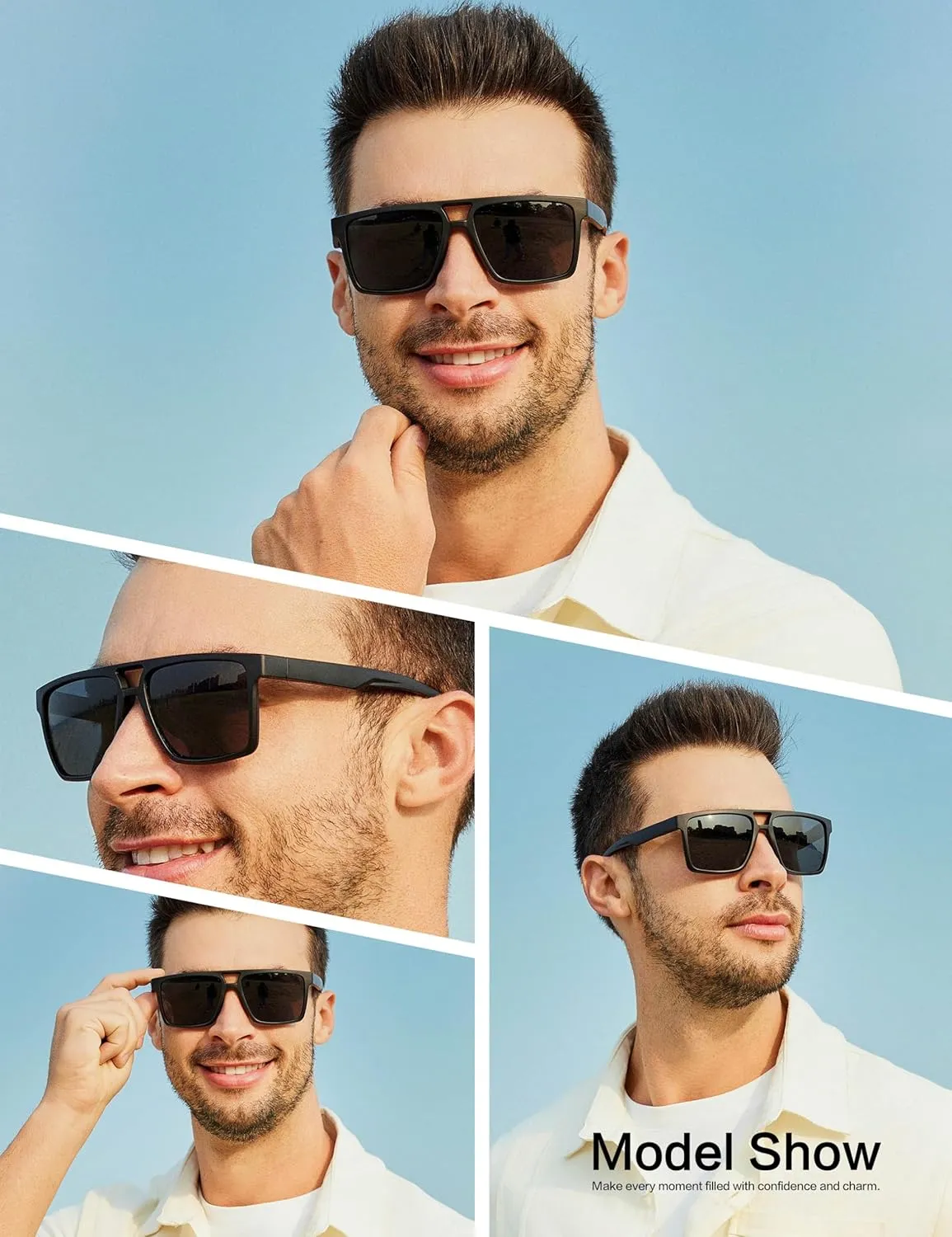 BIRCEN Polarized Sunglasses for Men UV-Protection: Sport Square Black Shades for Men Golf Fishing Motorcycle