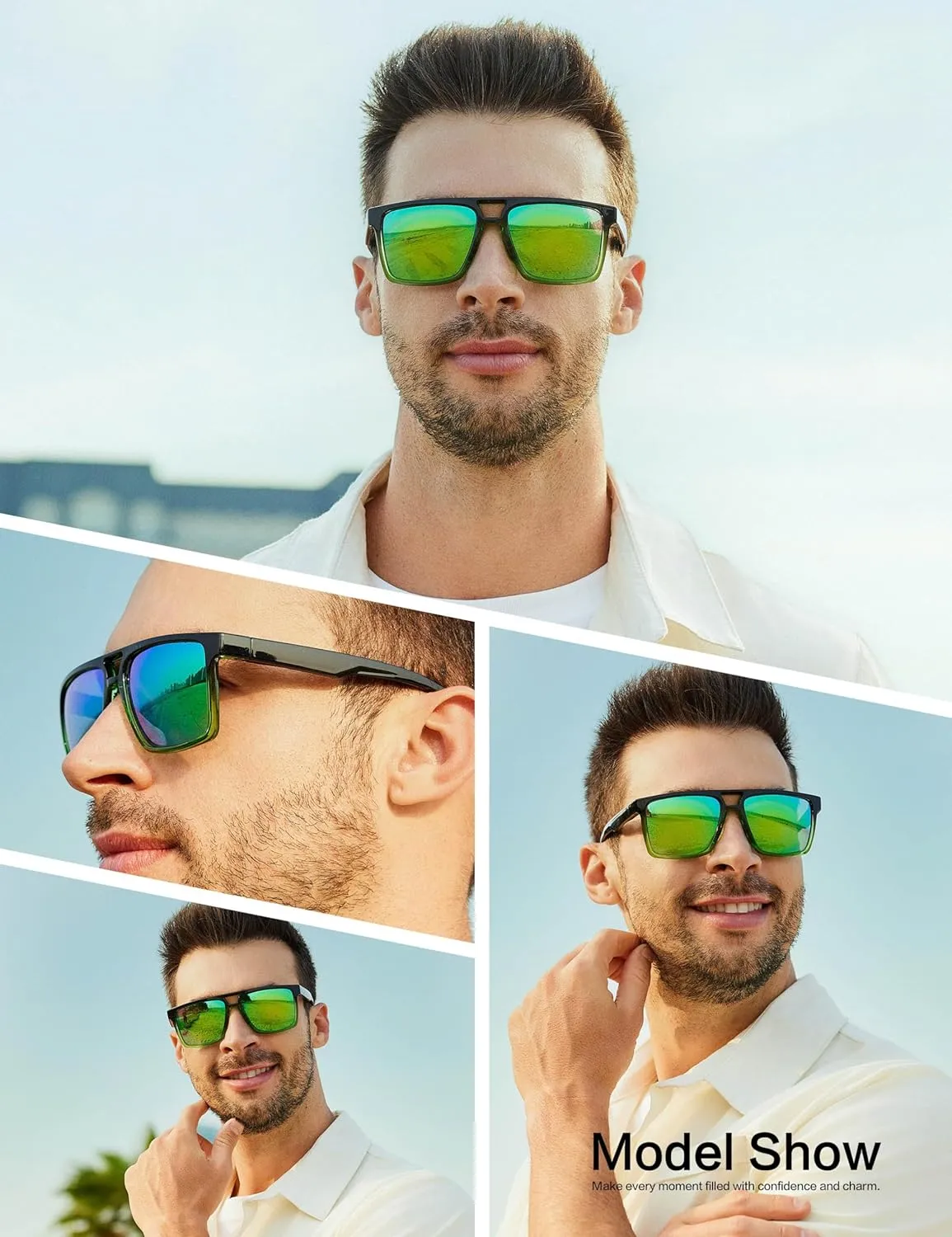BIRCEN Polarized Sunglasses for Men UV-Protection: Sport Square Black Shades for Men Golf Fishing Motorcycle