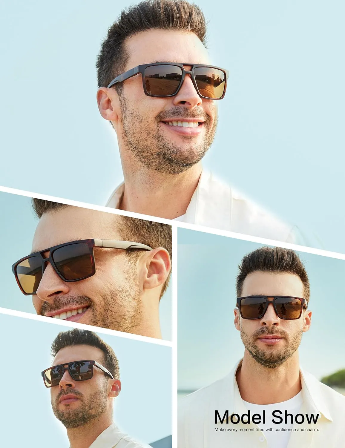 BIRCEN Polarized Sunglasses for Men UV-Protection: Sport Square Black Shades for Men Golf Fishing Motorcycle