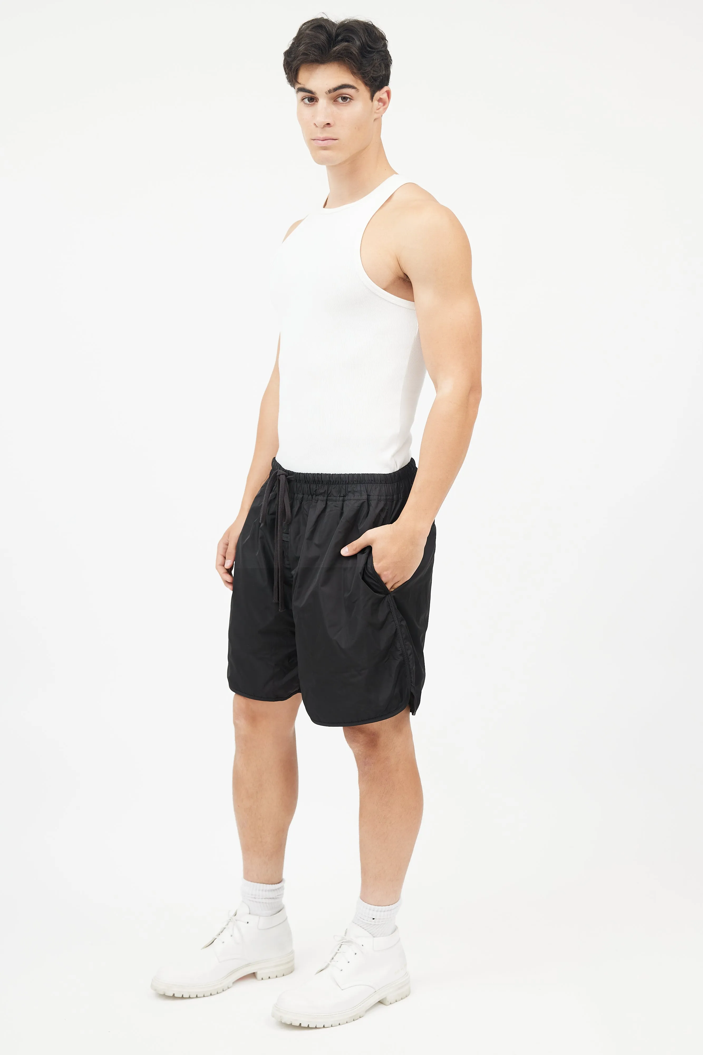 Black Nylon Drawstring Shorts