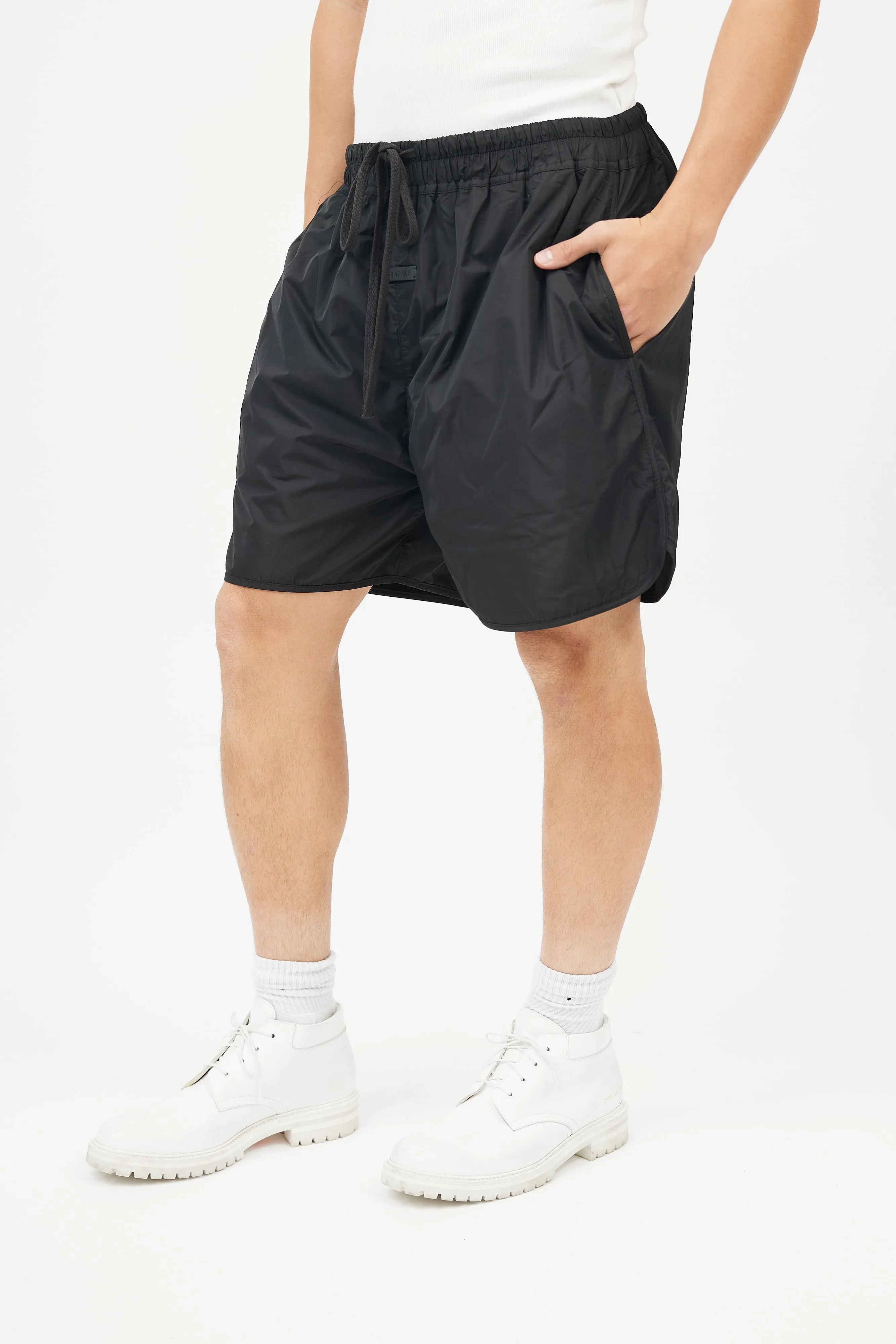 Black Nylon Drawstring Shorts