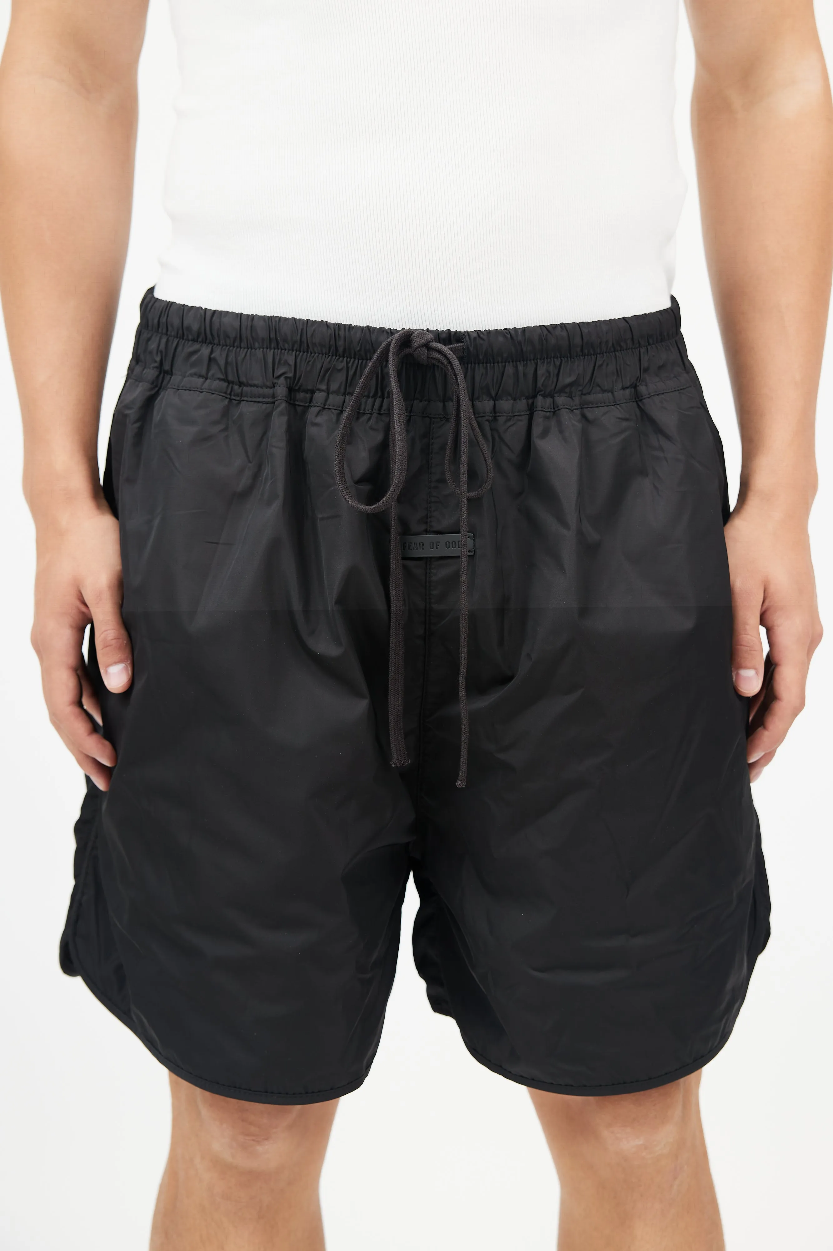 Black Nylon Drawstring Shorts
