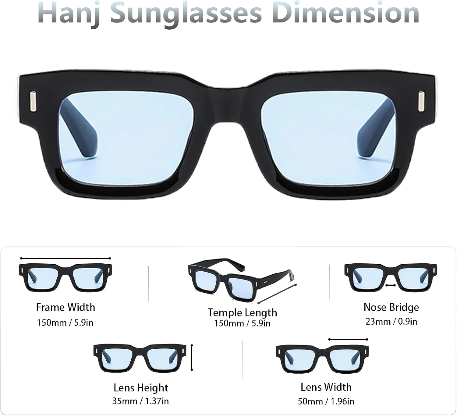 Black Square Trendy Sunglasses Womens Mens Vintage Retro Rectangle Sun Glasses Fashion Classic Shades