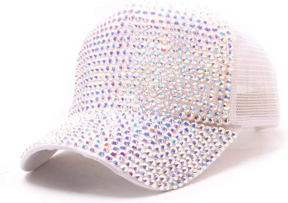 Bling Rhinestone Baseball Hat Cap for Women Men Sparkly Breathable Sun Hat with Adjustable Snapback