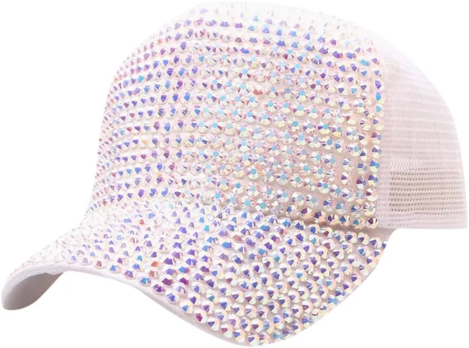 Bling Rhinestone Baseball Hat Cap for Women Men Sparkly Breathable Sun Hat with Adjustable Snapback