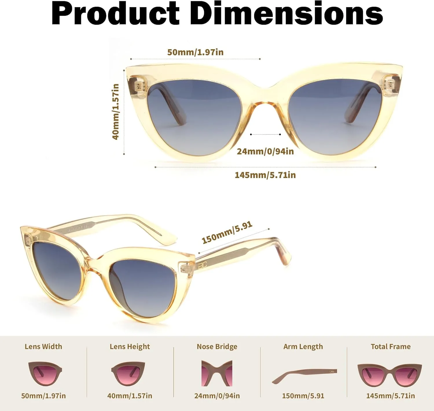 BLUE CUT Women Polarized Sunglasses Trendy Vintage Classic Style UV-400 Protection