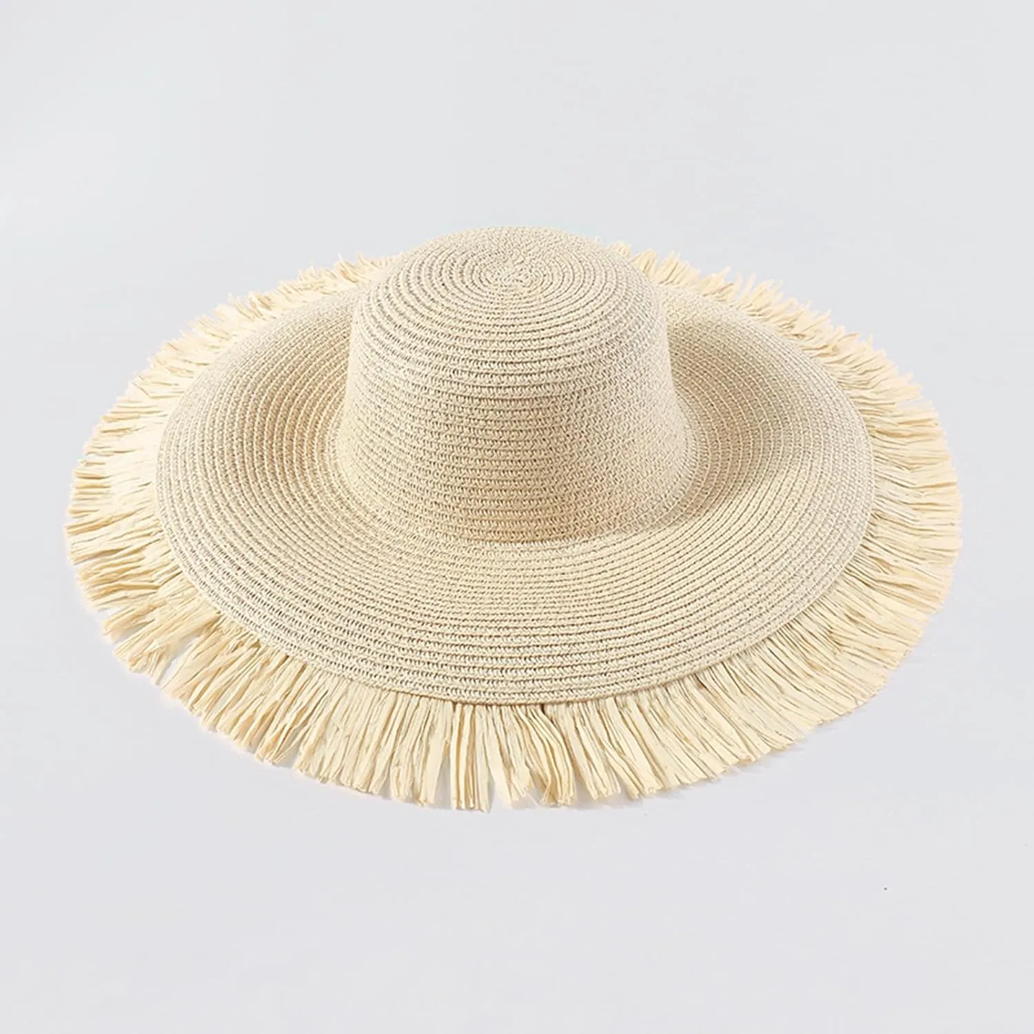 Bohemian Foldable Straw Hats Travel Fringe Wide Brim Boho Fishing Hiking Outdoors Tribe Sun Hat for Women Sun Visor