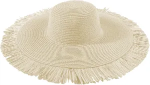 Bohemian Foldable Straw Hats Travel Fringe Wide Brim Boho Fishing Hiking Outdoors Tribe Sun Hat for Women Sun Visor